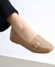 Shoetopia Buckle Applique Detailed Ballerinas - Tan