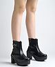 Shoetopia Floral Applique Detailed Zip Up Closure Boots - Black