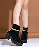 Shoetopia Chain Detailed Zipper Ankle Boots - Black