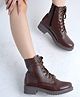 Shoetopia Diamonds Designed Lace Up Boots - Brown