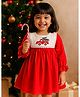 Mamma's Bear 100% Cotton Woven Christmas Theme Full Sleeves Truck Embroidered Dress - Red