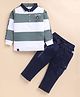 Olyoly Cotton Knit Full Sleeves Basball Theme Printed Tee & Pant Set - Green