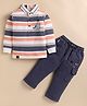 Olyoly Cotton Knit Full Sleeves Boy Printed & Striped Tee & Pant Set - Pink