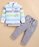 Olyoly Cotton Knit Full Sleeves Striped & Washed Tee & Pant Set - Gray