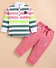 Olyoly Cotton Knit Full Sleeves Striped Tee & Pant Set - Pink