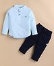 Olyoly Cotton Knit Full Sleeves Solid Kurta Style Shirt & Pant Set - Green