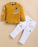 Olyoly Cotton Knit Full Sleeves Superior Text Embroidered Tee & Pants Set - Yellow