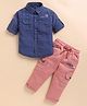 Olyoly Denim Knit Full Sleeves Solid Shirt With Pant Set - Denim Light