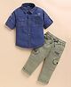 Olyoly Denim Knit Full Sleeves Solid Shirt With Pant Set - Denim Dark