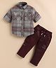Olyoly Cotton Knit Full Sleeves Checked Shirt & Pant Set - Maroon