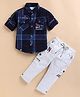 Olyoly Cotton Knit Full Sleeves Checked Shirt & Pant Set - Blue & Red