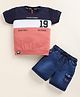 Olyoly Cotton Knit Half Sleeves Colour Blocked & Typography Printed Tee & Shorts Set - Light Pink