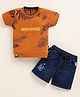 Olyoly Cotton Knit Half Sleeves Indigo Paradise Text Printed Tee & Shorts Set - Rust