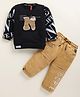 Olyoly Cotton Knit Full Sleeves Typography Printed Tee & Pant Set - Black