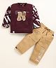 Olyoly Cotton Knit Full Sleeves Typography Printed Tee & Pant Set - Maroon