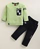 Olyoly Cotton Knit Full Sleeves Play Text Printed T-Shirt & Pant - Green