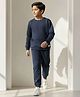 Anthrilo Fleece Knit Full Sleeves Threadwork Detailed Winter Sweatshirt & Joggers Set - Navy Blue