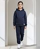 Anthrilo Fleece Knit Full Sleeves Solid Winter Hooded Sweatshirt & Joggers Set - Navy Blue