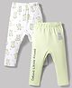 Babyoye 100% Cotton Knit Full Length Animal Printed Diaper Leggings Pack Of 2 - Light Green & White