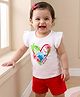 Doodle Poodle 100% Cotton Single Jersey Knit Frill Sleeves Top & Shorts Set With Dolphin Print - White & Red
