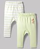 Babyoye 100% Cotton Knit Full Length Striped & Animal Printed Diaper Leggings Pack of 2 - Light Green & Cream