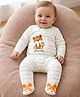Babyoye Interlock Knit Full Sleeves Striped Footed Sleepsuit With Cub Print - Light Green