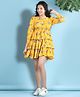 Cutiekins Woven Three Fourth Sleeves Floral Printed Layered Dress - Mustard & Multi Colour