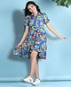 Cutiekins Woven Half Sleeves  Floral Printed Dress - Blue & Multi Colour