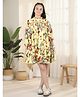 Cutiekins Woven Full Sleeves Floral Printed Dress - Pastel Yellow & Multi Colour