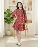 Cutiekins Woven Full Sleeves Floral Printed Dress - Maroon & Multi Colour