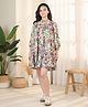 Cutiekins Woven Full Sleeves Floral Printed Dress - White & Multi Colour