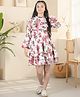 Cutiekins Woven Full Sleeves Floral Printed & Frill Detailed Dress - White & Red