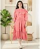 Cutiekins Woven Three Fourth Sleeves Frill Detailed Tiered Dress - Coral Pink