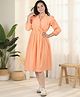 Cutiekins Woven Three Fourth Sleeves Solid Frill Detailed Dress  - Pastel Peach