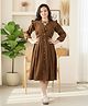 Cutiekins Woven Three Fourth Sleeves Solid Frill Detailed Dress  - Coffee Brown