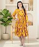Cutiekins Woven Full Sleeves Floral Printed Frill Detailed Dress - Mustard Yellow & Multi Colour