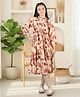 Cutiekins Woven Full Sleeves Floral Printed Frill Detailed Dress - Beige & Red