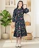 Cutiekins Woven Full Sleeves Floral Printed Frill Detailed Dress - Navy Blue & Multi Colour