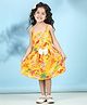 Cutiekins Cotton Woven Sleeveless Floral Printed Bow Applique Detailed Dress - Yellow & Multi