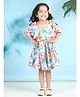 Cutiekins Cotton Woven Off Shoulder Floral Printed Pleated Dress - Off White & Blue