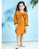 Cutiekins Woven Full Peasant Sleeves Lace Trim Detailed Dress Mustard & Off White