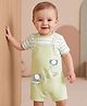 Babyoye 100% Cotton Knit Half Sleeves Striped & Elephant Printed Dungaree Style Romper  - Light Green