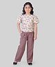 Tiny Girl Cotton Woven Half Puffed Sleeves Floral Embroidered Top & Pant Set - Onion Pink