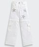 Tiny Girl Cotton Woven Star Designed Rhinestones Embellished Cargo Jeans - Off White