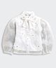 Tiny Girl Woven Full Sleeves Stone Embellished Floral & Bow Applique Detailed Shirt Style Top With Inner Tee - White