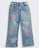 Tiny Girl Denim Woven Typography Printed Washed Jeans - Light Blue