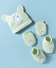 Babyoye 100% Cotton Interlock Knit Cap Mittens & Booties With Cow Print & Applique Green - Diameter 8.5 cm