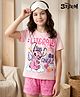 Pine Kids Disney Single Jersey Knit Half Sleeves T-Shirt & Shorts Night Suit with Lilo & Stitch Graphic - Pink