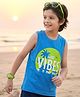 Pine Kids Cotton Knit Sleeveless T-Shirt with Good Vibes Print - Blue