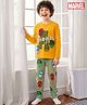 Pine Kids Marvel Single Jersey Knit Full Sleeves T-Shirt & Pajama Night Suit With Avengers Print - Yellow & Olive Green